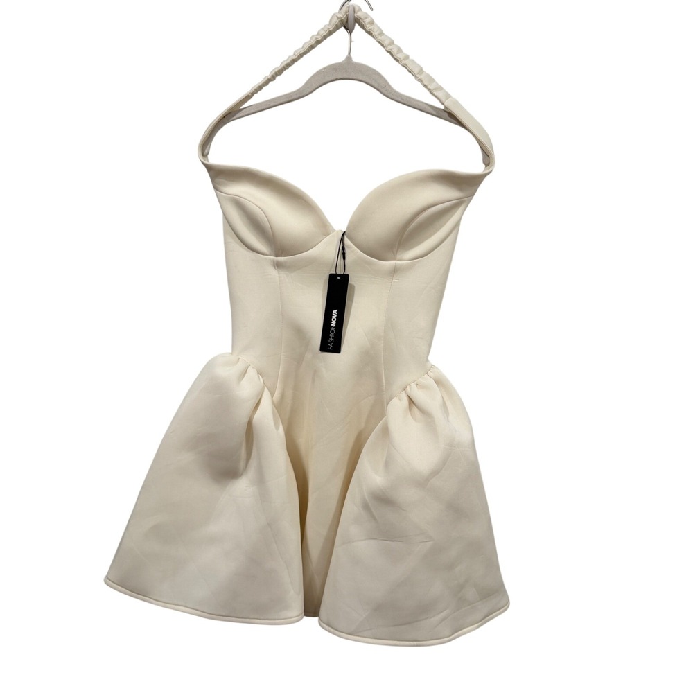 Fashion Nova Grand Beauty Off Shoulder Mini Dress Cream‎ KNHD4112701 Small